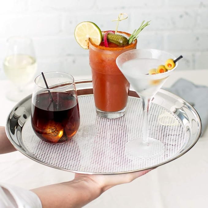 (1-PC-16) Stainless Steel Round Tray Swirl Pattern Serving Tray