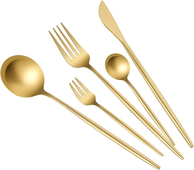 90Pcs Gold Dinnerware Set, Gold Flatware Cutlery Set, Stainless Steel Utensils Set Include Dinner Forks Dinner Spoons Dinner Knives Tea Spoons Salad Forks for Home Restaurant