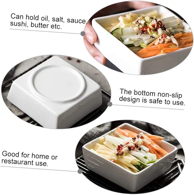 2pcs Square Ceramic Sauce Plates White Condiment Dishes Small Dipping Bowls for Sauces and Appetizers for Parties and Events