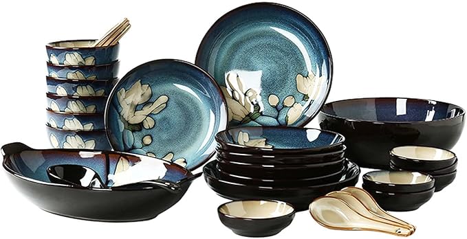 28 Piece Dinner Set Plate and Bowl Set for 6 People Vintage Tableware Service Sets Ceramic Dinner Set for Home Gift
