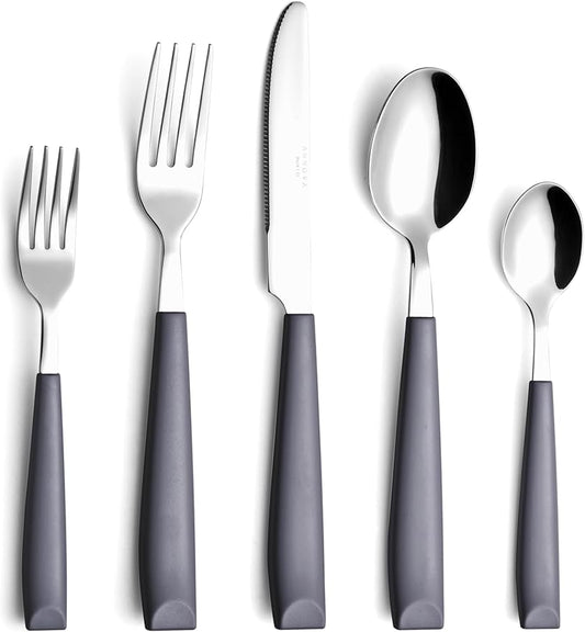 ANNOVA Silverware Set Stainless Steel Colorful Handle Tableware Kitchen Flatware Set Utensils, Includes Dinner Knives, Forks, Spoons, Salad Forks & Dessert Spoons (Gray, 20 Pieces)