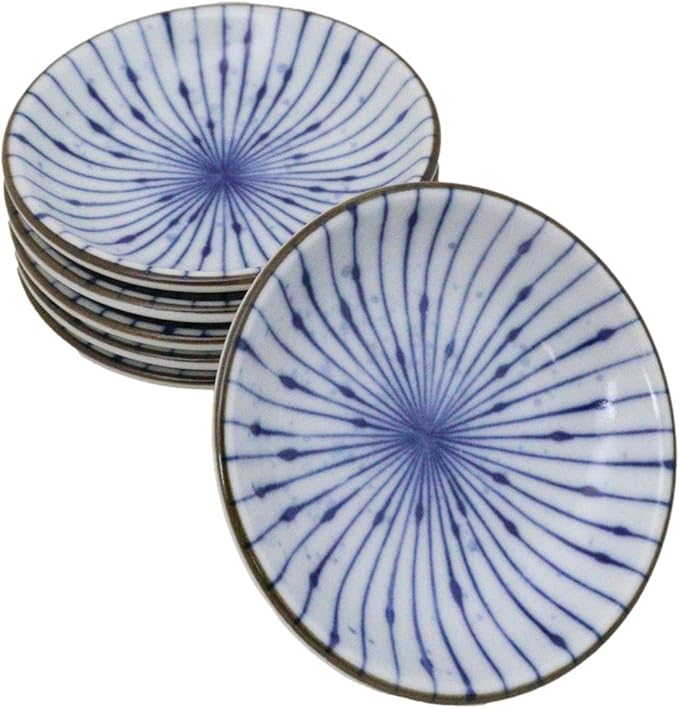 Ebros Gift Artistic Blue Waves Fubuki Tokusa Made In Japan Dinnerware Serveware Kitchenware Set Asian Japanese Restaurant Supply (Pack Of 6 Round Sauce Dish 1.5oz)