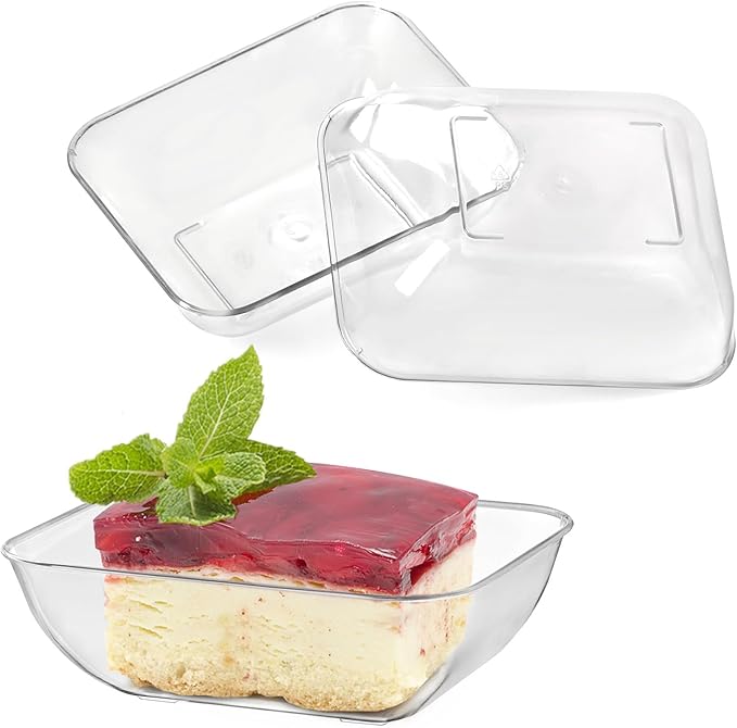 Zezzxu 100 Pack 1.6 oz Mini Dessert Cups, Clear Plastic Reusable Small Rectangle Party Serving Tiny Bowls for Individual Appetizers, Trifle, Cheesecake, Hors D'oeuvres