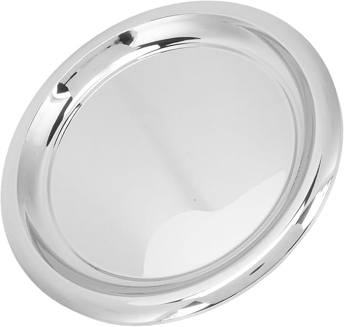 Denash Denash Elegant Stainless Steel Round Serving Tray Practical Silver Bar Platter for Drinks Snacks Cosmetics 35cm Bathroom Bedroom