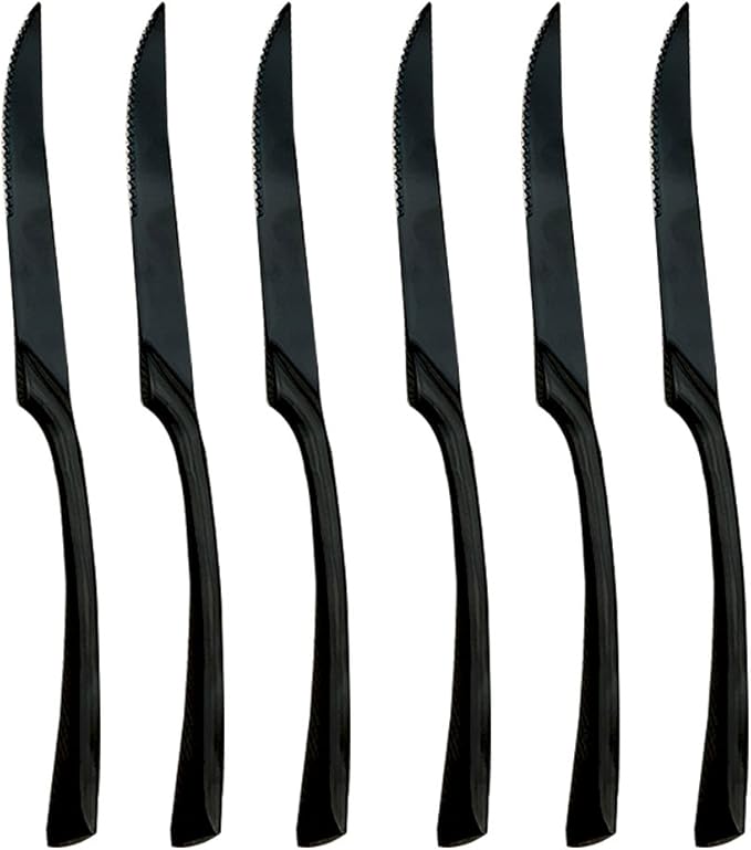 Mirror Polishing Black 18/10 Stainless Steel, Single Serving Flatware Silverware cutlery utensils Set,set of 6 steak knife