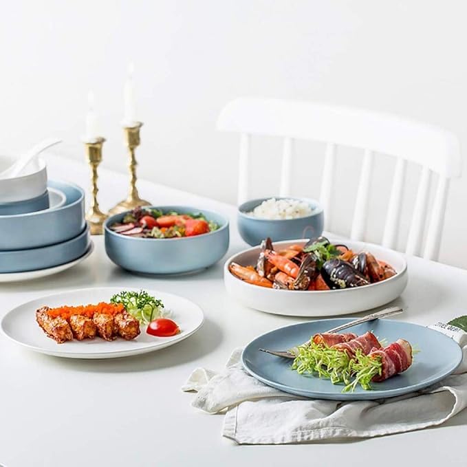 Elegant Dishes Plate Bowl Set,16 Pieces Dinnerware Set White and Blue Ceramic Tableware Set Service for 4 People