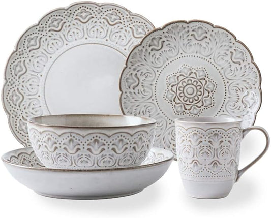 Dinner Plates,Pottery Tableware,16-pcs Dinnerware Sets, Ceramics Dinner Sets Pastoral Style, Complete Table Service Include Plates, Bowls and s, Compatible wit