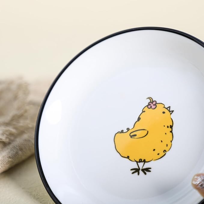 SOCOSY Cute Cartoon Animals Seasoning Dishes Sauce Dishes Sushi Dipping Bowls Appetizer Plates Little Cat Feeding Plates, Serving Dish for Home Kitchen Restaurant-Chicks-5 Inch, Set of 6