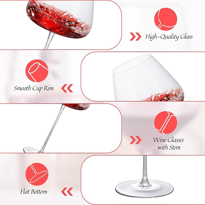 KAMMAK Wine Glasses Crystal Red and White Wine Glasses Set of 2, 23oz Hand Blown Large Glassware with Long Stem, Premium Glassware for Wine tasting, Birthday Gift, Party, Anniversary