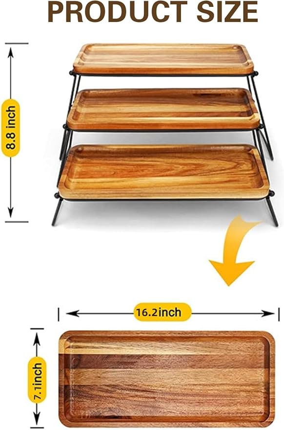 3 Tier Cupcake Stand and Towers Serving Tray for Party, Acacia Wooden Dessert Table Display Set, Rustic Wood Serving Platters & Charcuterie Board for Party, Picnic, Buffet (Acacia)
