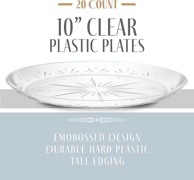PLASTICPRO Premium Heavy Weight Crystal Clear Disposable Hard Plastic Plate (240, 10'' Inch Plates)