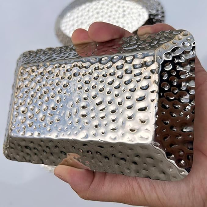 Mini Serving Platter Stainless Steel Serving Tray Hammered Square 6.3 x 4 Inch Small Dessert Plates Coffee Table Tray Decorative Plates for Kitchen Party Silver