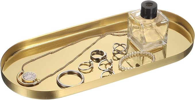 uxcell Rectangle Serving Trays, 5 x 12inch Metal Serving Platter Board Bathroom Tray for Coffee Party Home Decor Cheese Dish Cake Dessert, Gold