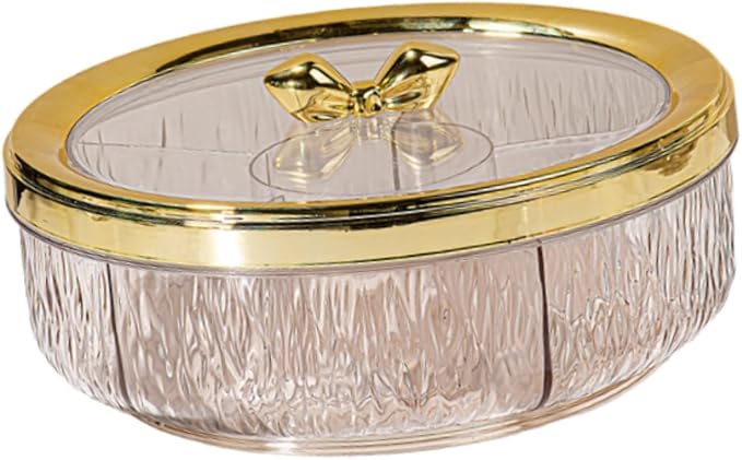 Serving Tray Container Rotating Snack Plate Dried Nuts Platter for Kitchen Entertaining, golden Bow