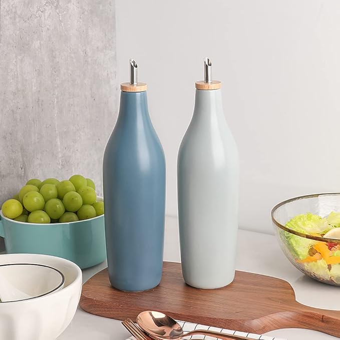 Sweejar Matte Ceramic Olive Oil Dispenser Bottle with Spout, 17 Oz Oil Dispenser for Kitchen Counter, Opaque Oil Cruet for EVOO, Vinegar, Avocado Oil Container for Cooking, Pack of 1 (White)