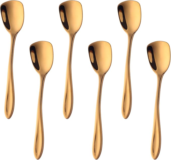 Buyer Star 5.63 Inch Ice Cream Spoon, Stainless Steel Shovel Spoon for 6, Mirror-Polished and Dishwasher-Safe, Suitable for Ice Cream and Dessert, Gold