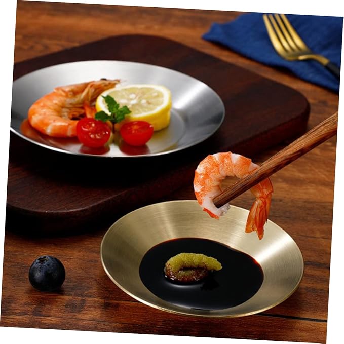 GLEAVI 304 Stainless Steel Round Sauce Dishes 2-Piece Set Korean Style Spice Plates for Appetizers Easy to Clean Washable Design for Dipping Sauces and Side Dishes