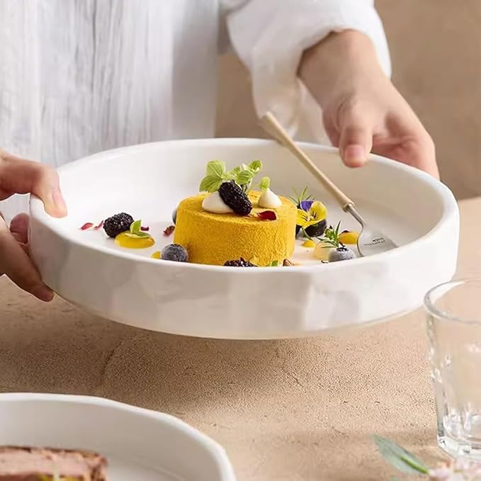SONGCHAO Party Supplies Dish Plate, Western Food Plate, European Creative Tableware, Dinner Plate, Ceramic Stone Pattern Deep Plate, Household Deepened Soup Plate Party Plates (Size : Small)