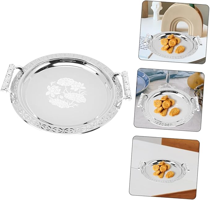 BESPORTBLE European Style Round Patterned Fruit Plate Lightweight Serving Tray for Food and Jewelry Storage Portable Decorative Bread Dish for Home and Outdoor Use