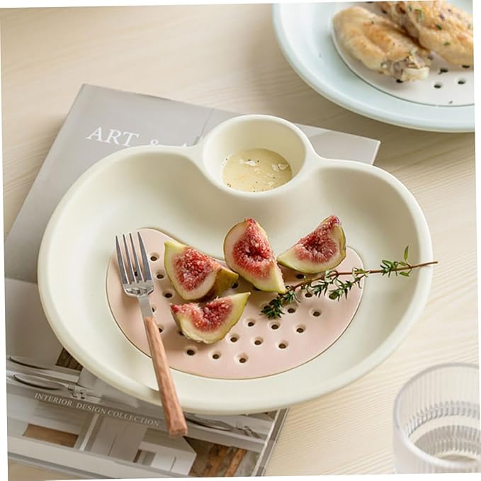 Cabilock Ceramic Divided Dumpling Dipping Plate Detachable Draining Design Multi-function Food Serving Dish for Sushi Salad and Appetizers