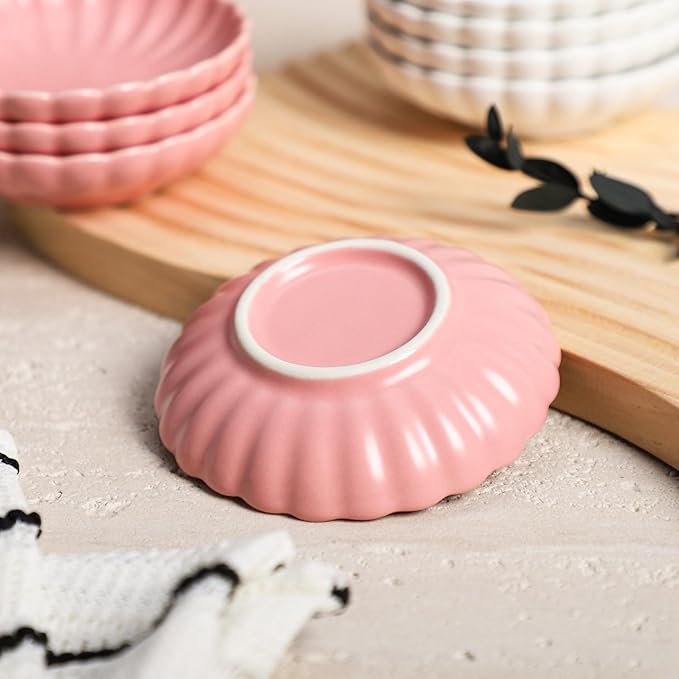 Gaolinci 3.5 Inches Flower Shape Ceramic Sauce Dish,Mini Side Seasoning Dish,Snack Serving Dishes,Porcelain Small Saucer Set(Set of 4)