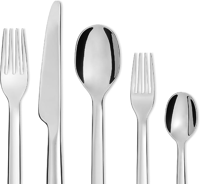 Alessi REB09S5 Ovale - Cutlery set composed of one table spoon, one table fork, one table knife, one dessert fork, one tea spoon in 18/10 stainless steel.