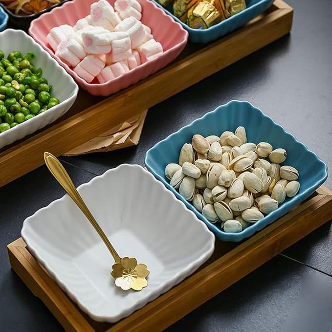 Dipping Sauce Dish Dipping Bowl Appetizer Plates Sauce Dish Ceramic Dipping Bowls 3 Compartment Divided Soy Sauce Dish with Tray Appetizer Plates for Snack Dessrt Bowls or Ketchup BBQ Sauce Seasoning