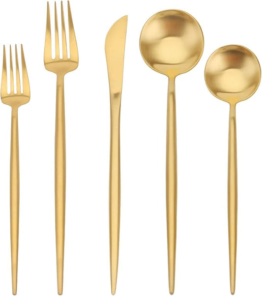 Matte Gold Silverware Set, sharecook 20-Piece Stainless Steel Satin Finish Flatware Set Service for 4, Kitchen Utensil Set, Tableware Cutlery Set for Home and Restaurant