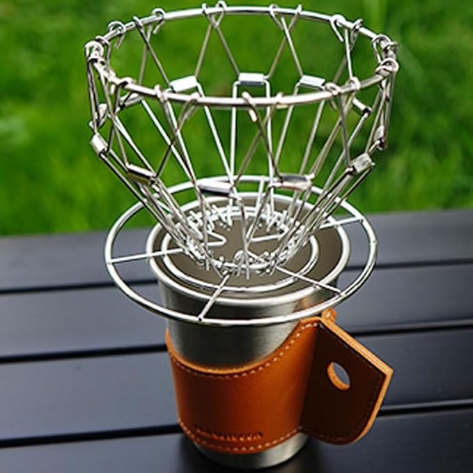 Collapsible Outdoor Pour Over Coffee Dripper,Portable Stainless Steel Reusable Coffee Dripper for Hiking, Camping, Home, Office，Traveling,Suit for Cake Filter and V60 Fiter