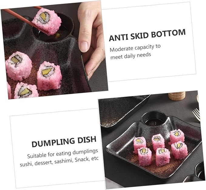 Japanese Ceramic Dumpling Dish with Sauce Grid Appetizer Plate for Dipping Sauce for Sushi and Condiments for Entertaining