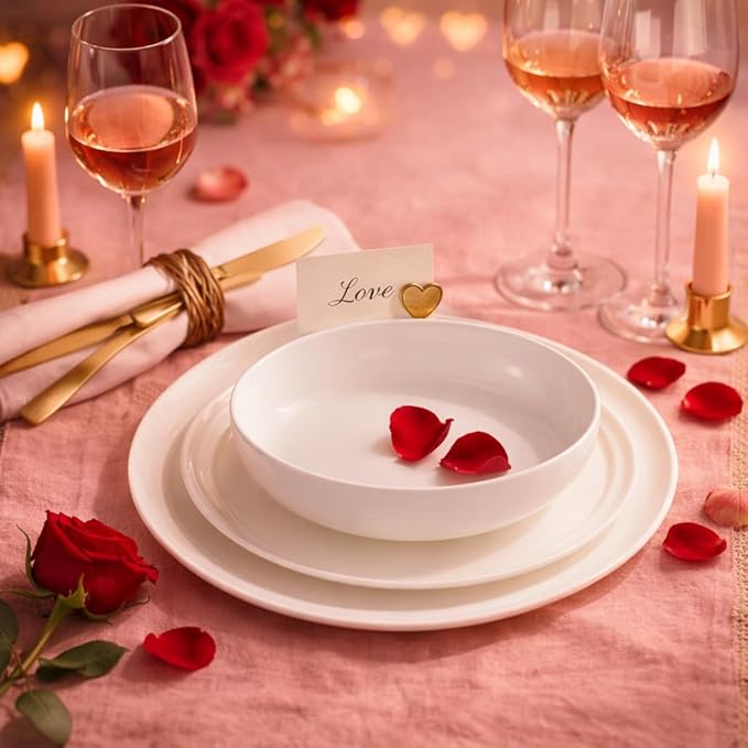 Lafayette St. Fine Bone China 12 Piece Dinnerware Set, Service For 4; Elegant Lightweight Ivory White Plates & Bowls with a Gloss Finish; Microwave & Dishwasher Safe
