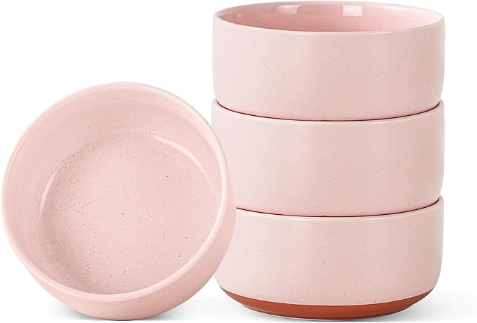 26 OZ Cereal Bowl,6 Inch Ceramic Bowl Sets for 4,Suitable for Breakfast, Soups, Oatmeal, Ramen, Pho, Udon and Ssoba,Dishwasher & Microwave Safe, Handcrafted Bowls Sets,Elegant Pink