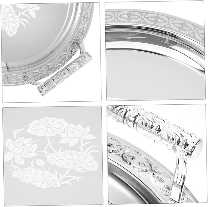 Stainless Steel Floral Pattern Serving Tray Fruit Platter and Candy Storage Plate for Home Portable Snack Holder for Picnic and Table Decor