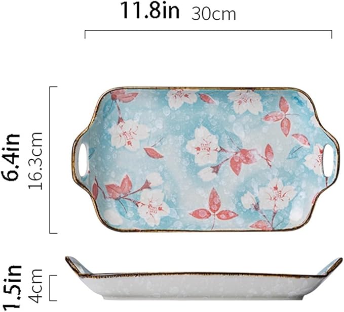 SONGCHAO Party Supplies Creative Binaural Handle Ceramic Plate Kitchen Rectangular Plate Home Kitchen Western Food Plate Dessert Plate Party Plates (Color : D)