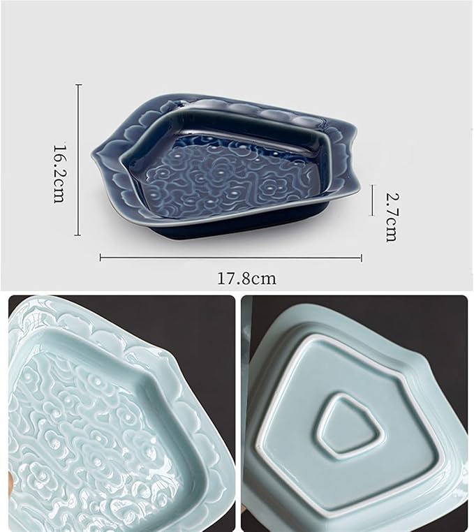 Sauce Dish Creative Relief Auspicious Clouds Plate Zen Tea Point Plate Ceramic Snack Plate Dessert Snack Plate Snacks Fruit Plate Snack Plate(Blue)