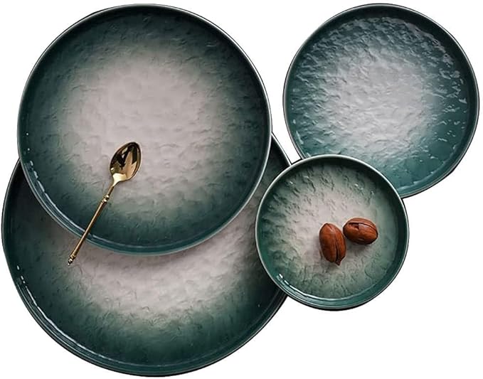 Ceramic Dinnerware Set, 11 PCS White Gradient Porcelain Combination, Bump Surface Design Green Plates Set for Family Party,Green,