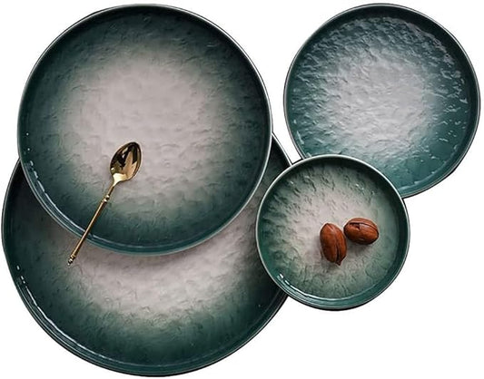 Ceramic Dinnerware Set, 11 PCS White Gradient Porcelain Combination, Bump Surface Design Green Plates Set for Family Party,Green,