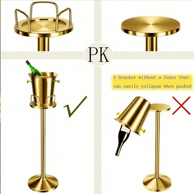 Ice Bucket with Stand Christmas Stainless Steel Standing Ice Bucket Ice Cube Container, Wine Bucket on rack Champagne Bucket for Wine Beer KTV Club Bar Bbq Party Wedding, 12ib 5L,gold 2packs