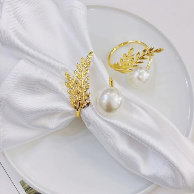 Gold Pearl Napkin Rings Bulk Set of 12 Napkin Ring Holder for Christmas Thanksgiving Wedding Party Easter Dinner Dinner Table Decorations