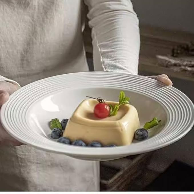 Kitchen Plates Simple Threaded Plate Soup Plate Pasta Western Food Plate Deep Plate Simple Ceramic Household Dish Plate Restaurant Plates