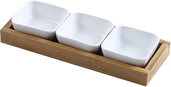 Sauce Dipping Saucer Sauce Dipping Bowls 3.3 Oz Soy Sauce Dipping Bowls Side Dish Plates for Snack Sushi Fruit Appetizer Dessert Ceramic Dip/Dipping Bowls Set Of 3 with Bamboo Tray Soy Sauce Bowls Di