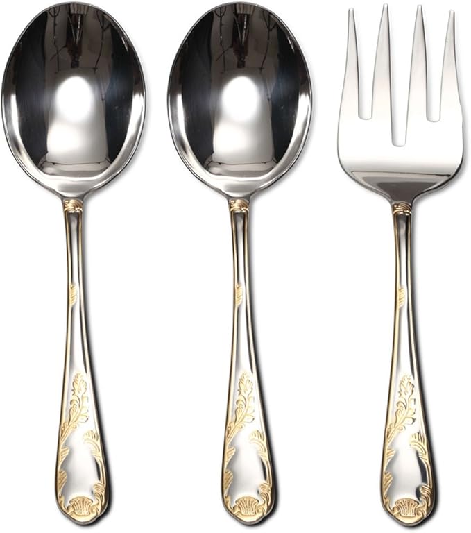 Venezia Collection 75-Piece Fine Flatware Set, Silverware Cutlery Dining Service for 12, Premium 18/10 Surgical Stainless Steel, 24K Gold-Plated Hostess Serving Set (Hampton)
