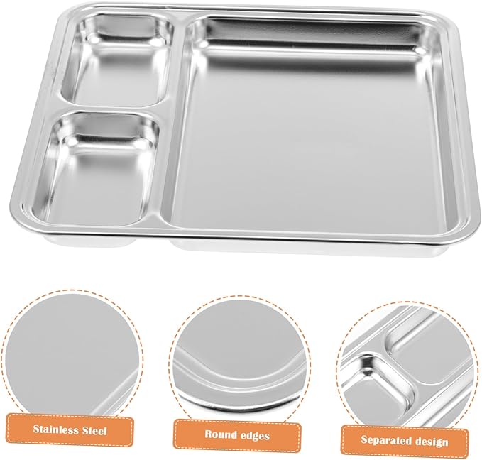 304 Stainless Steel Divided Sauce Plate Multi-Grid BBQ Plate for Restaurants Compartments for Meal Prep and Portion Control