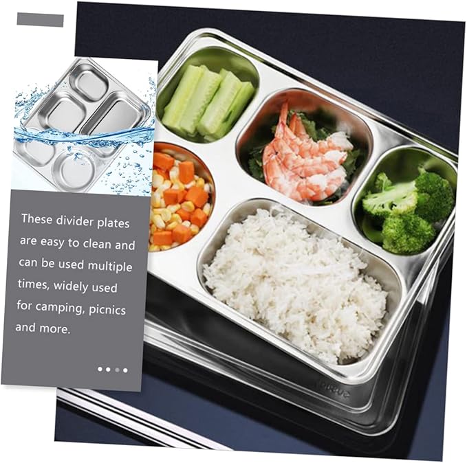 Zerodeko 3pcs Stainless Steel Divided Dinner Plate for Adults Cafeteria Tray Serving Platter Lunch Tray