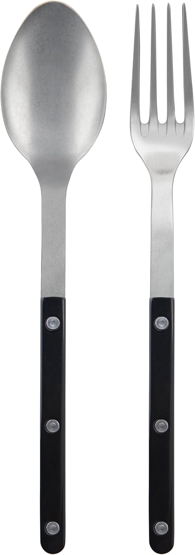 SABRE PARIS - 2-Piece Serving Set - Bistrot Vintage Collection - Large Fork & Large Spoon - Stainless Steel & Nylon - Dishwasher Safe - Black - Mat Finish