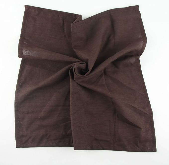 Solid Color Linen Blended Thin Dinner Cloth Napkins - Set of 12 (40 x 40 cm) - for Events & Home Use (Brown)