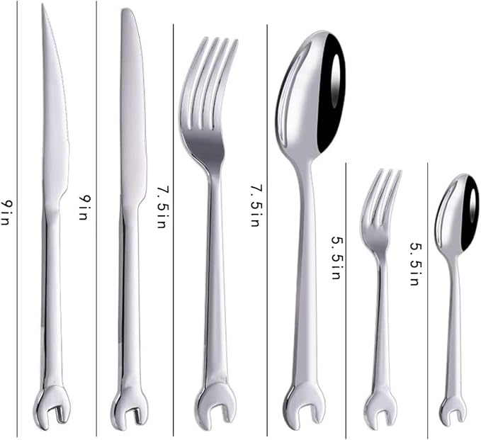 24 PCS Stainless Steel Cutlery Set Wrench Handle, Knife, Fork, Spoon Tableware Set for 4,Personalized Gift