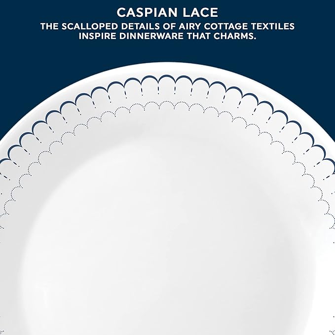 Corelle 6-Piece 10.25" Dinner Round Plates Vitrelle Triple Layer Glass, Lightweight Round Plates, Chip and Scratch Resistant, Microwave and Dishwasher Safe, Caspian Lace