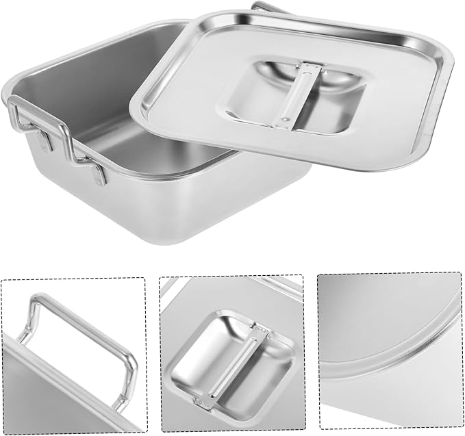 GLEAVI Square Stainless Steel Party Platter Lid Food Serving Tray Clean French Fry Bowl
