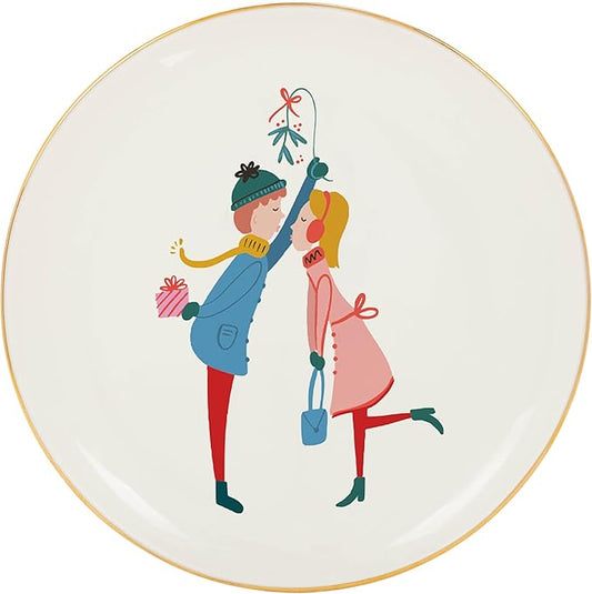 Mary Square Mistletoe Kiss Gold Foil 6 inch Ceramic Appetizer Serving Plate